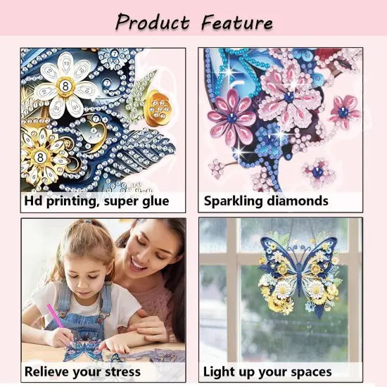 5D Diamond Art Kits for Adults, Butterflies Diamond Hanging Ornament Kits for Windows, DIY Special Shaped Diamond Dot Kits, Crystal Window Hanging Pendant Ornament 2PCS(Butterflies) {5}