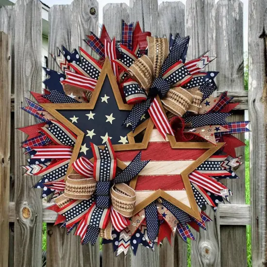 Independence Day Wreath Patriotic Stars Wreath Wall Hanging {2}