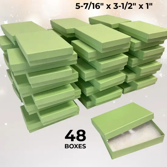 48 Boxes - Made in USA - Empty Jewelry Boxes - 2 Piece Cardboard with Filling 5-7/16" x 3-1/2" x 1" Matte Pistachio Green {2}