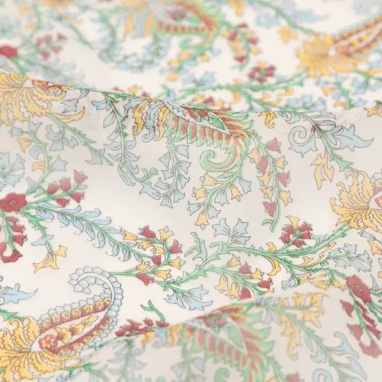 1 Yard Baby Blue Solar Yellow Sugar Swizzle Paisley Silk Chiffon 51 inch Width {2}