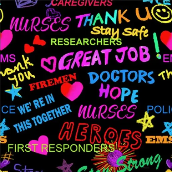 Sykel Enterprises Thank You Heroes Black Cotton Fabric by the Yard {1}