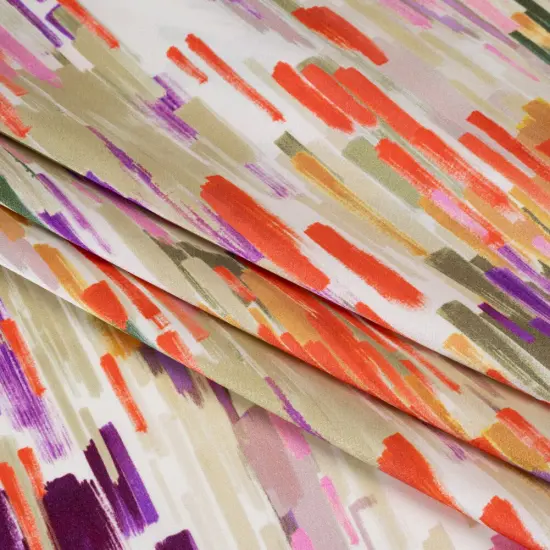 1 Yard Silk Charmeuse 16MM Plum Purple, Green & Scarlet Painted Striations Italian 53" Inches Wide {3}