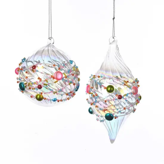 Multicolored Beaded Glass Ornaments (Asst 2) {1}