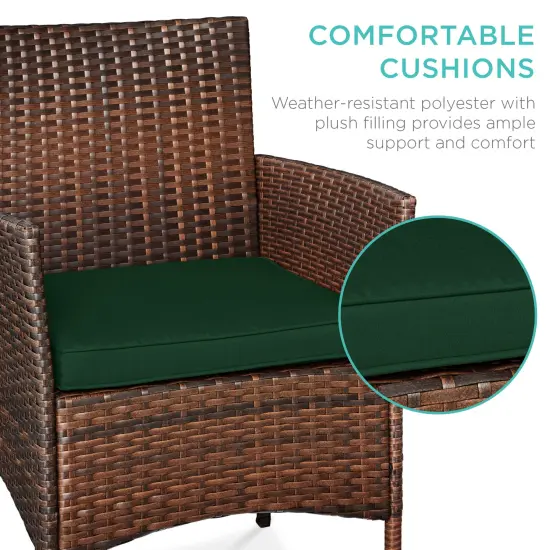 Best Choice Products 3-Piece Outdoor Wicker Conversation Patio Bistro Set, w/ 2 Chairs, Table Brown/Midnight Green {4}