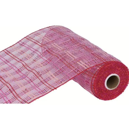 10" Vertical Foil Plaid Mesh Ribbon: Pink and Red (10 Yards) {1}