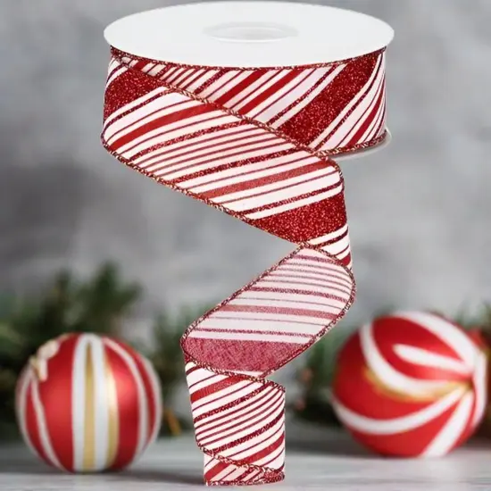 1.5" Diagonal Stripes Ribbon: Red (10 Yards) {3}