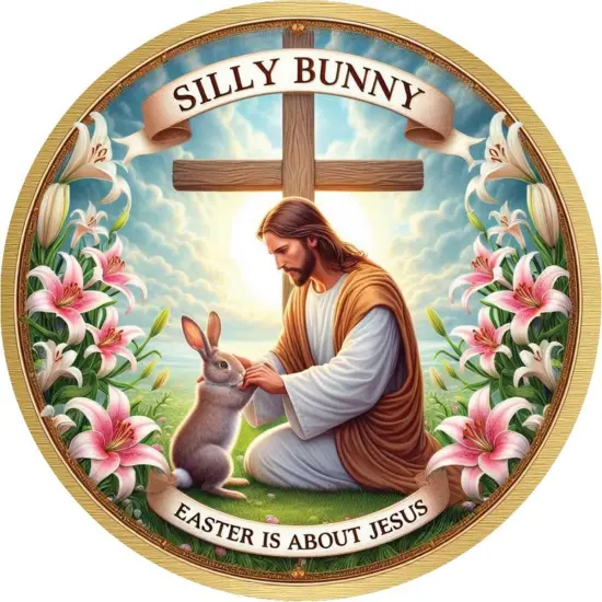 Silly Bunny Easter Is For Jesus Round Sign {2}
