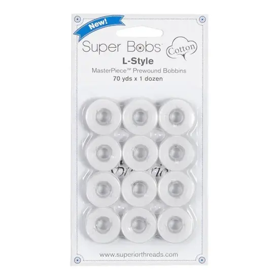 Super Bobs Cotton #186 Blanc (L Style) 12 pack pre-wound bobbins {1}