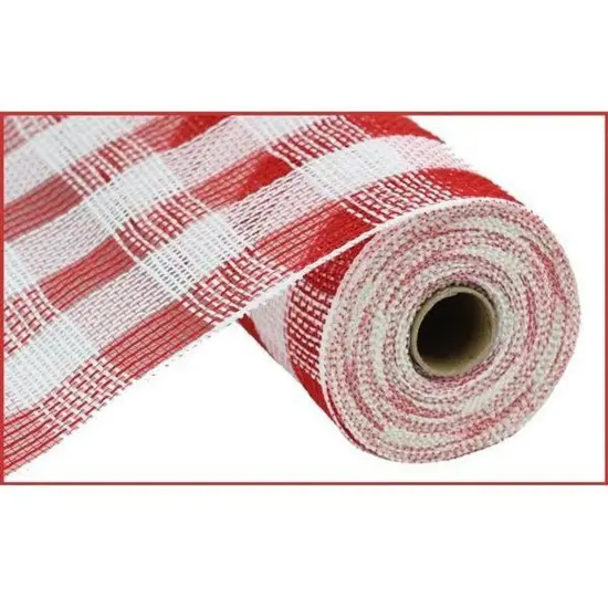 10.5" Faux Jute Check Mesh Ribbon: Red & White (10 Yards) {1}