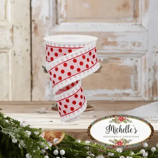 2.5" Glitter Stripes Polka Dot Drift Edge Ribbon: Red & Pink (10 Yards) {4}