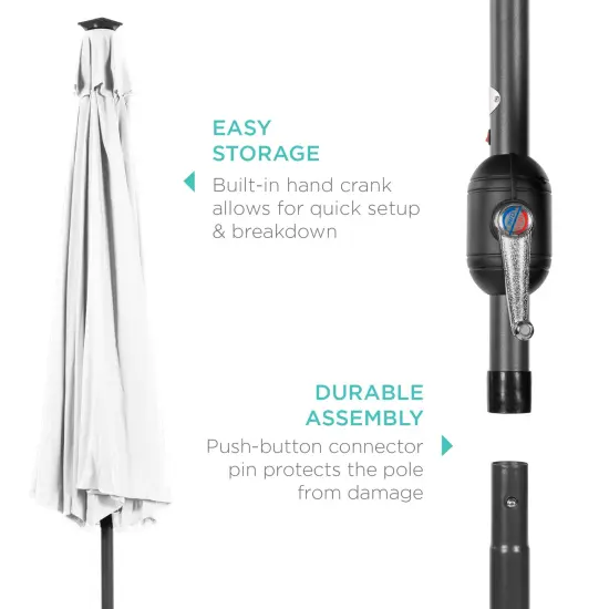 Best Choice Products 10ft Solar LED Lighted Patio Umbrella w/ Tilt Adjustment, UV-Resistant Fabric White {6}