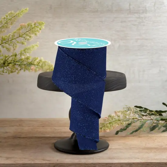 2.5" Irregular Spotted Glitter Ribbon: Navy Blue (10 Yards) {3}