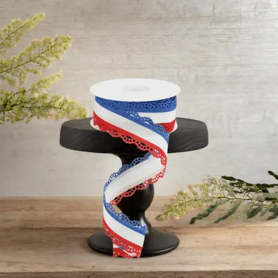 1.5" Scalloped Edge Ribbon: RWB (10 Yard) {3}