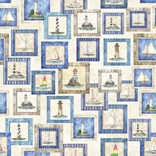 Natural Coastal Patch Wideback Cotton Fabric per yard {1}