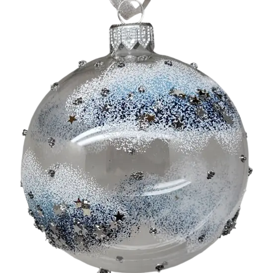 Cobalt Star Glass Ornament Set - 80mm - Blue and White {4}
