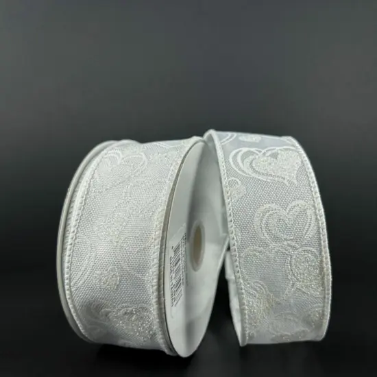 1.5" White Glitter Lisa Hearts: White (10 Yards) {3}