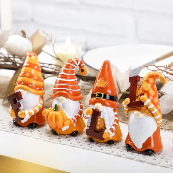 4 Pcs Fall Figurines Resin Gnome Tabletop Autumn Sculpture Decoration {3}