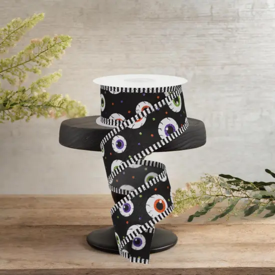 1.5" Eyeball Striped Edge Ribbon: Black (10 Yards) {3}