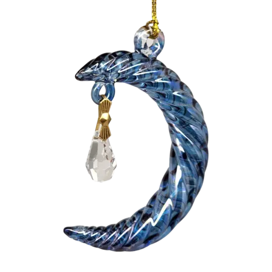 Small Crescent Moon Glass Ornament - Blue {1}