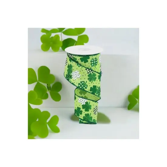2.5" Pattern Shamrock Ribbon: Bright Green (10 Yards) {2}