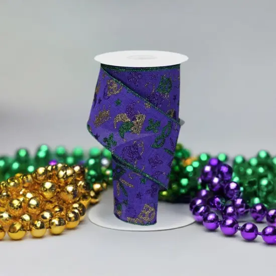 2.5" Mardi Gras Pattern Ribbon: Purple (10 Yards) {3}