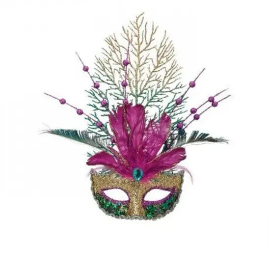 14" Glitter Feather Mardi Gras Mask Ornament {3}