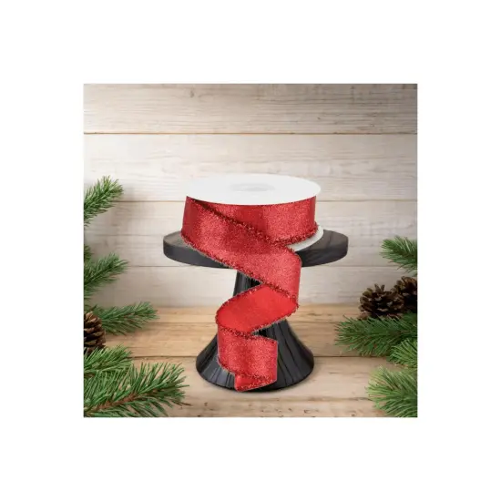 1.5" Shimmer Glitter Tinsel Ribbon: Red (10 Yards) {3}