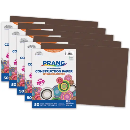 Construction Paper, Medium Weight, Dark Brown, 12" x 18", 50 Sheets Per Pack, 5 Packs {1}