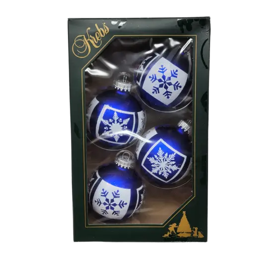 Krebs Value Glass Ball 4 pack - White Glitter Snowflakes on Deep Blue {1}