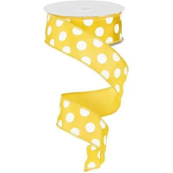 1.5" Medium Polka Dot Ribbon: Yellow/White (10 Yards) {1}