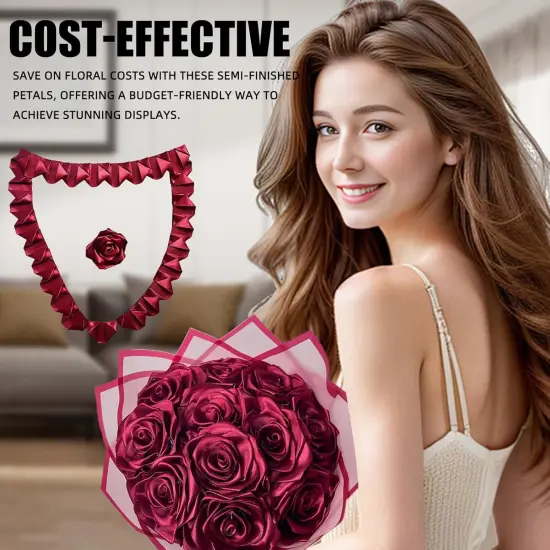 300Pieces Premade Satin Ribbon Rose Petals Half-Finished for Eternal Rose DIY Ramos Forever Flowers Bouquets Everlasting Floral,for Wedding,Anniversary,Birthday {3}