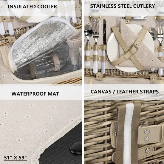 31Pcs Picnic Basket Set for 4 with Insulated Liner and Waterproof Blanket Wine Pouch, Large Wicker Picnic Hamper {2}