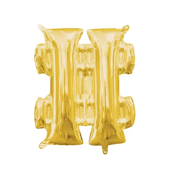 Anagram&reg; 16" Gold Hashtag Balloon Air Fill Only Foil Mylar {2}