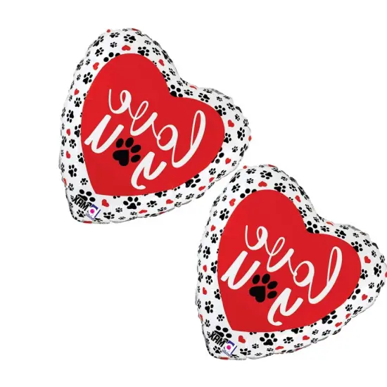 Love You Paw Prints Foil Balloon Heart Shape 18" {2}