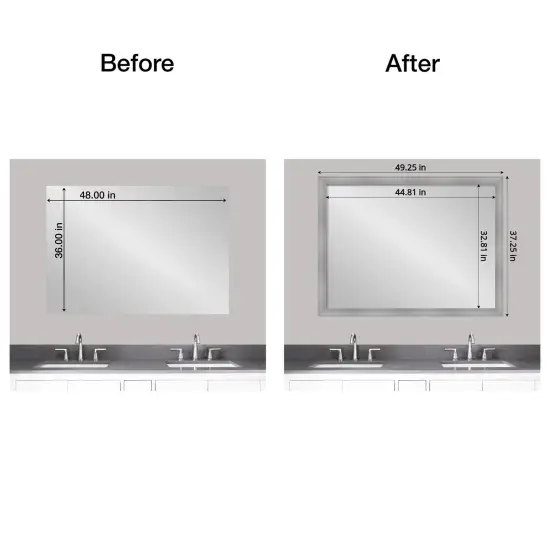 Amanti Art Mirror Makeover Bathroom Mirror Frame Border Kit -Fully Assembled Peel and Stick Frame - Mirror NOT Included - Flair Trim Flair Nickel {5}