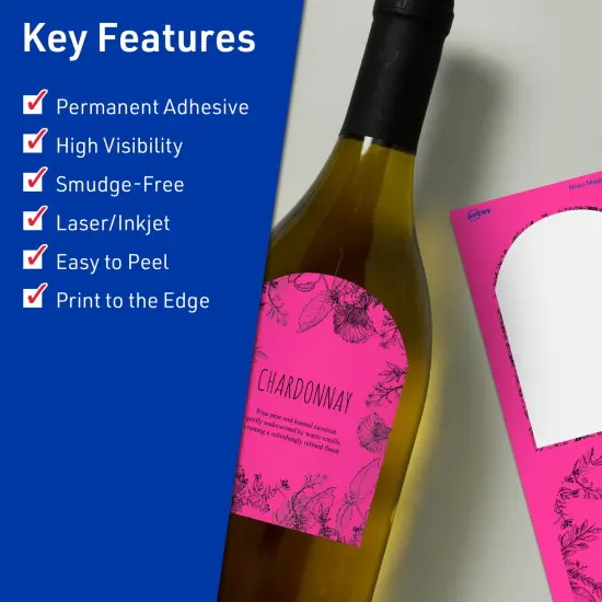 Avery Neon Magenta Paper Labels, 4.75" x 3.5" Arched {2}