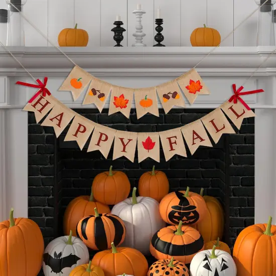 3 Pieces Happy Fall Banner Thankful Burlap {3}