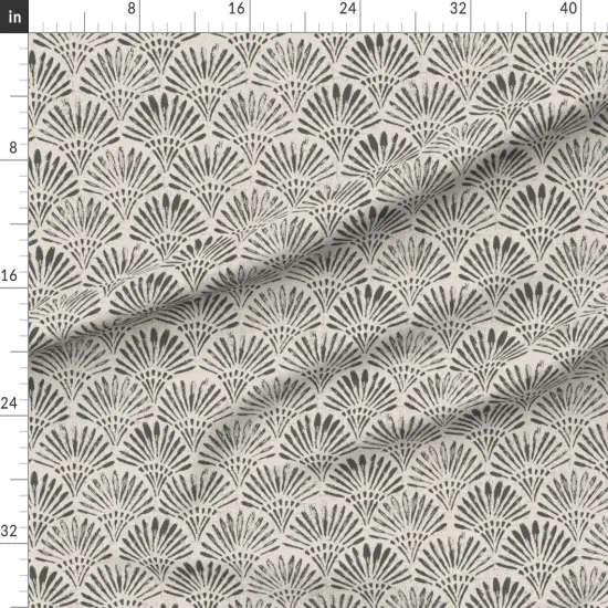 Various Fabrics by the Yard or Fat Quarter Art Deco Scallop Black Tan Geometric Arches Boho Weathered Block Print 1920S Custom Printed Fabric by Spoonflower {1}