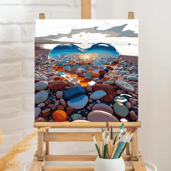 Paint by Numbers Kit for Adults Beach Sunset, Acrylic Adult Paint by Number Sunset with Crystal Heart 16x20inch for Home Wall Decor {5}