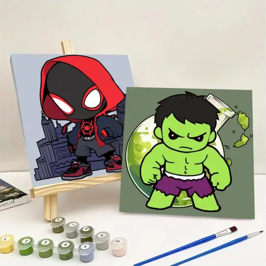 4 Pack Paint by Numbers Kit for Kids with Frame- Cartoon Paint by Numbers with Frame,Cartoon Painting Kits for Kids Ages 4-8 for Present Decor 8x8 Inch {3}