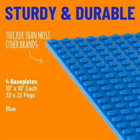 Strictly Briks 4 Pack Baseplates 10x10 in, Stackable Building Plates with 32 x 32 Studs, Mats, Bases, Boards, Sheets 100% Compatible with All Major Brands, Blue, Ages 3-14 {2}