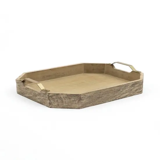 Octagonal Mango Wood Serving Tray - Set Of 2, 15x12x3 Inches {2}