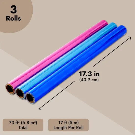 Holographic Wrapping Paper - Iridescent, Metallic Gift Wrap for Birthday, Christmas (3 Rolls, 3 Designs, 208 x 17.3 In Per Roll, 73.5 Sq Ft Total) {4}
