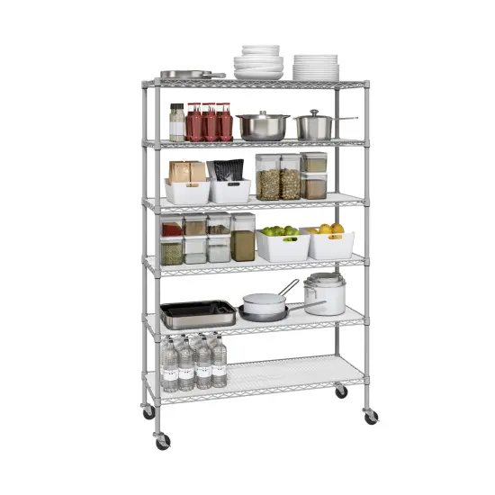 Seville Classics UltraDurable 6-Tier NSF Steel Shelving with Shelf Liners, 48" W x 18" D x 75.5" H Granite {2}
