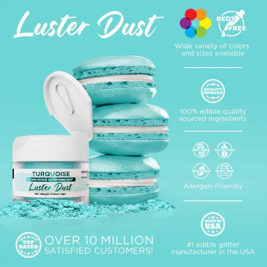 Bakell - Turquoise Luster Dust (4g, 1x Jar) Edible Vegan Dust & Paint for Baking, Desserts and Beverages {2}