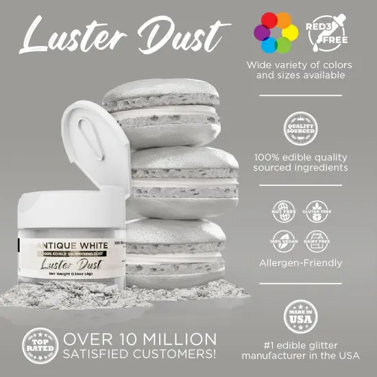 Bakell - Antique White Luster Dust (4g, 1x Jar) Edible Vegan Dust & Paint for Baking, Desserts and Beverages {2}