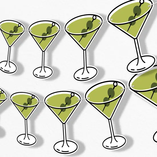 Big Dot of Happiness Martini Garland Banner, A Tini Bit Older Banner, Bachelorette Party Decor, 30 Feet Cord, 15 Double-Sided Dirty Martini Glasses {1}