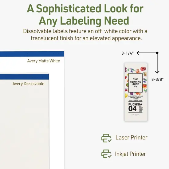 Avery Dissolvable Labels, 3-1/4" x 8-3/8" Rectangle {4}