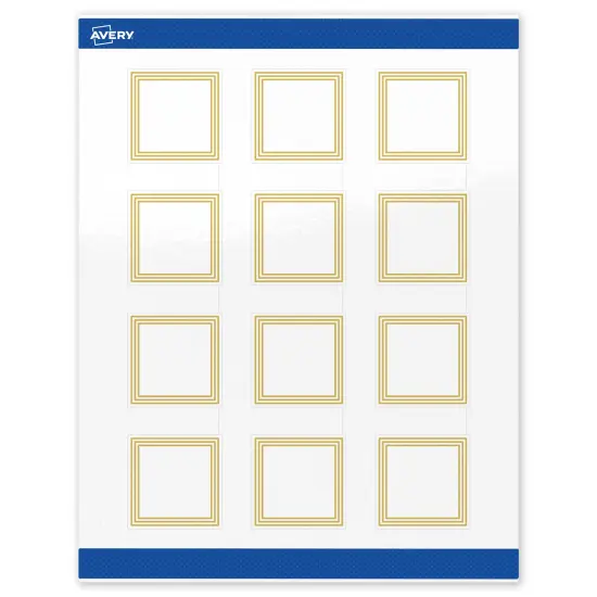 Avery Printable Square Labels, Gold Multi-Lined Border, 2" x 2", Glossy White Square Labels, Permanent, Laser/Inkjet, 120ct, Great for Product Labels {1}