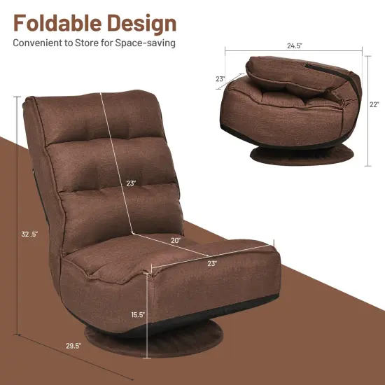 5-Position Folding Floor Gaming Chair with 360 Degrees Swivel Base Suitable for Any Room Rustic Brown {4}